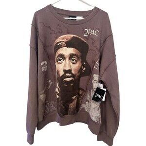 Tupac Shakur Crewneck Sweatshirt Mens Large Brown 2PAC Sweater Preppy Y2K New